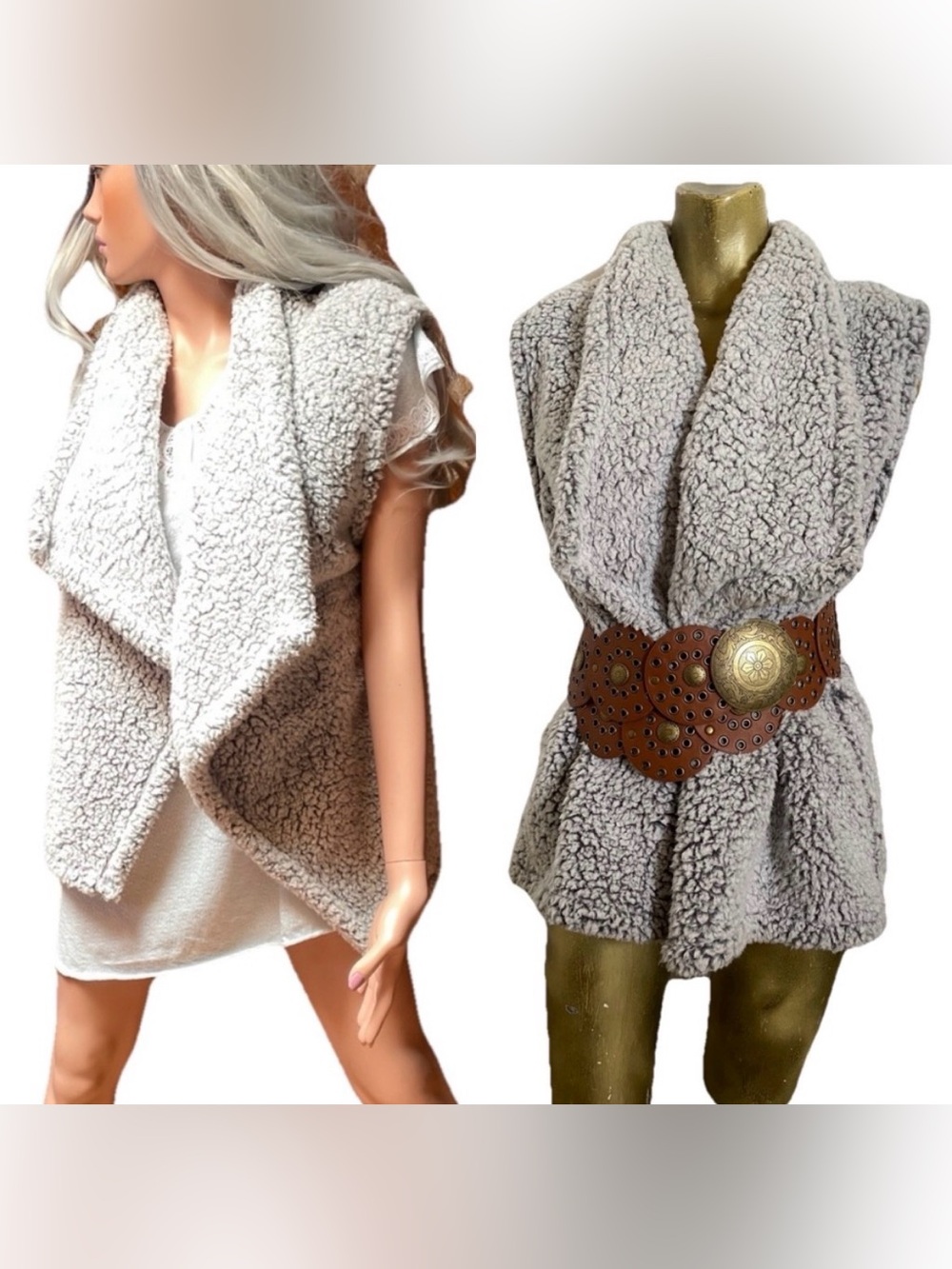 EDDIE BAUER Grey Faux SHERPA Sleeveless Vest Jacket Size Large